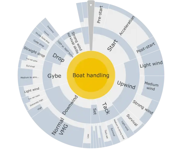 Goalscape goal map of boat handling skills, with progress recorded for every maneuver