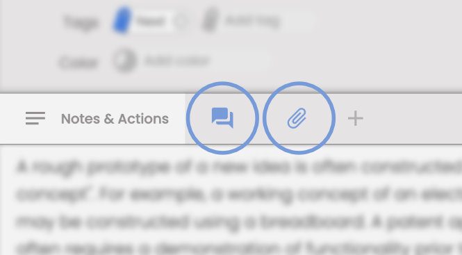 Blue icons showing that a goal contains Notes, Comments or Attachments