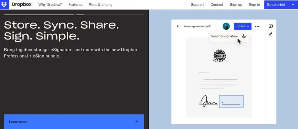 Dropbox website homepage