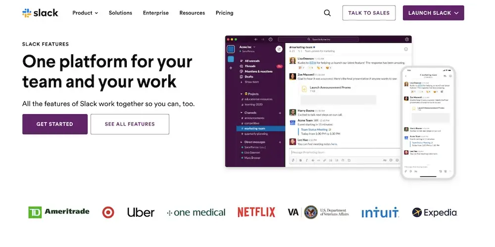 Slack website homepage