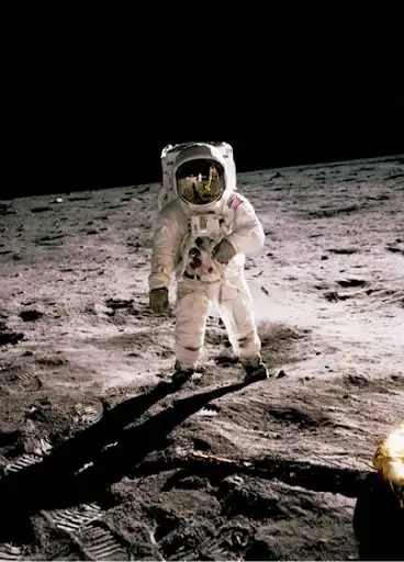 Apollo 11 astronaut Buzz Aldrin walking on the surface of the moon in July 1969
