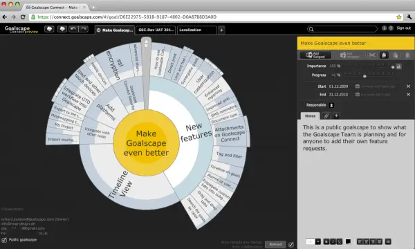 Goalscape Connect web app with the public goal map Make Goalscape even better, collecting feature requests